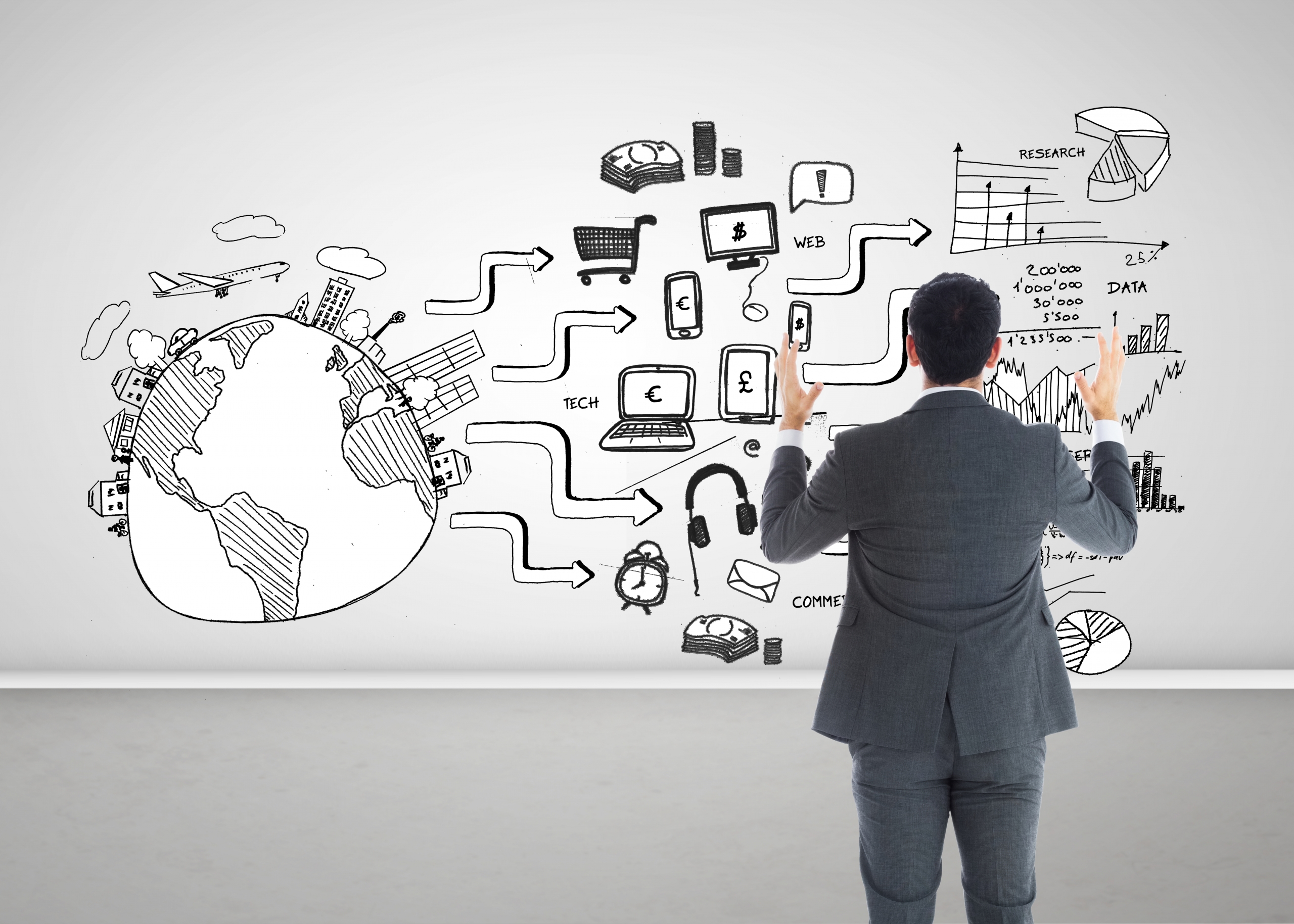 Composite image of businessman with arms raised 1